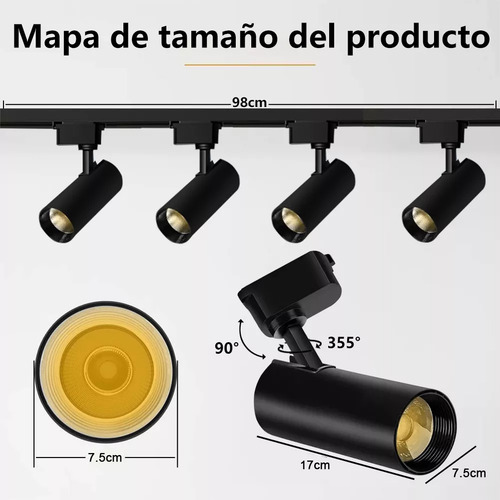 4 Foco Riel Luz Cálida 30w 3000k + Riel Monofásico 2mts Cob