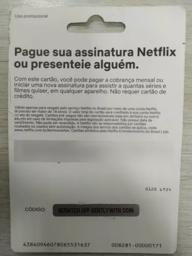 Cartão Presente Netflix - Cartão Pré-Pago para Assinatura Netflix