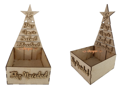 Caja Para Regalo Pino Con Frases Navidad 5 Pzas Sin Armar