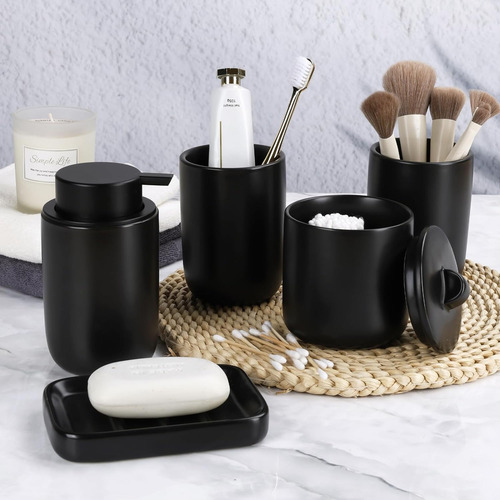 Bosilunlife Juego De Accesorios De Baño Negro Juego De Acc