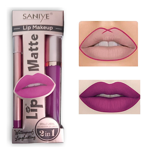 Saniye Kit De Brillo Labial Acabado Mate Y Lápiz Delineador