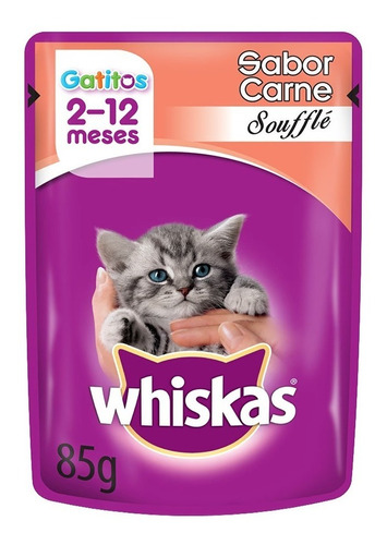 Alimento Whiskas Gatos Filhotes para gato de temprana edad sabor soufflé de carne en sobre de 85 g