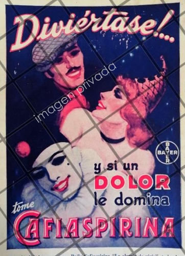 Cartel Publicitario Retro Art Noveau Cafiaspirina Bayer 1937