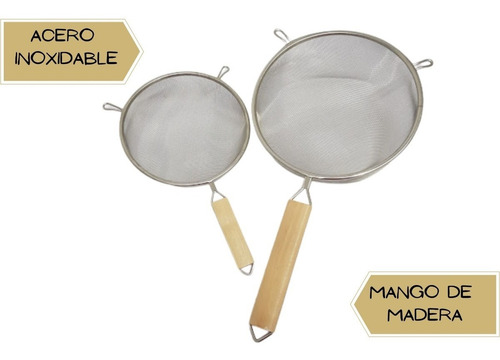 Juego 2 Coladores Acero Inoxidable - Mango De Madera #20 #24