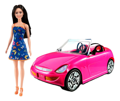 Auto Con Muñeca Barbie Original Articulada Y Stickers Mattel