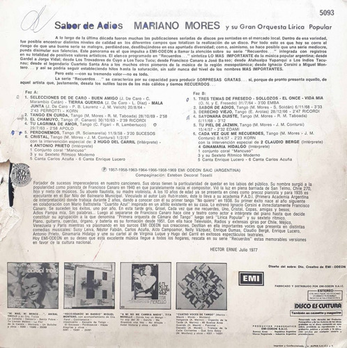 Mariano Mores - Sabor De Adios Disco Lp (Usado)