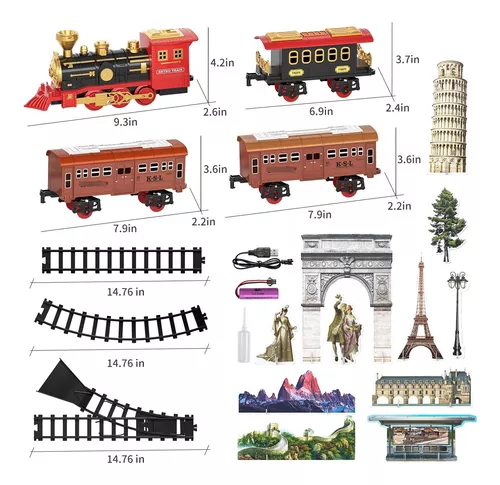 Juego de trenes eléctricos con humo, luz y sonidos (encendido/apagado),  juegos de tren para niños pequeños con locomotora, carruajes y pistas, tren  de