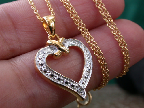 Dije Cadena Plata 925 Oro Diamante Legitimo Corazon Luli 