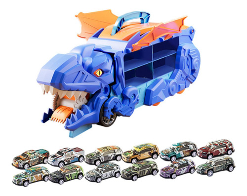 Coches Devoradores De Dinosaurios Con Pista Con 12 Carros