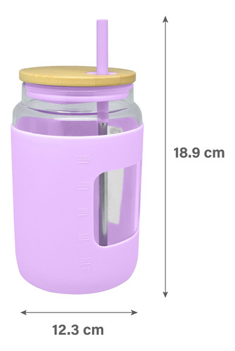 Vaso De Vidrio 1.7 L Con Tapa De Bambú Y Popote Viva Hydrate Color Rosa pálido