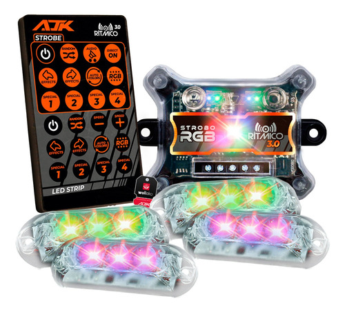 Strobo Ajk Rítmico Rgb Controle Ir 3° Geração 4 Faróis Led