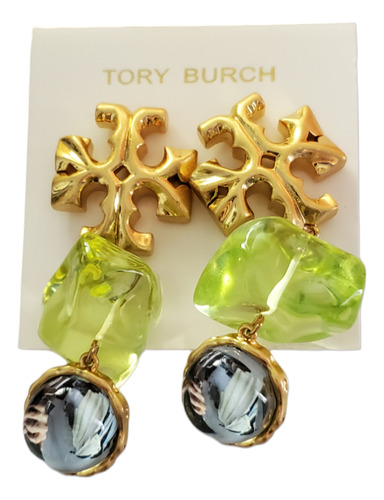 Aretes Tory Logo Dorado Con Figuras De Resina Colgantes