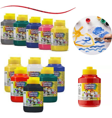 Kit C/ 12 Tintas Guache 250ml Grande - Acrilex Cores Sortida