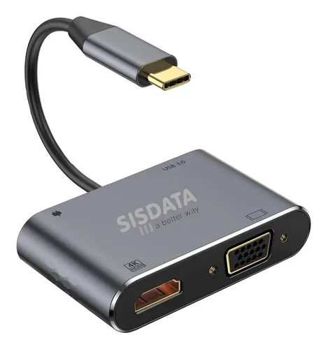 Adaptador Usb-c A Hdmi 4k + Vga + Usb-c + Usb Mac Pc Celular