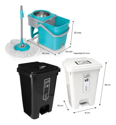 Trapero Giratorio Mop + Punto Ecológico 35lts De 2 Canecas