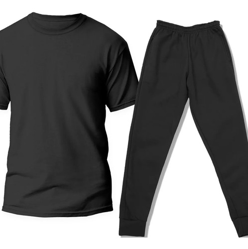 Conjunto Liso Remera Jogging Pantalon Algodon Negro Basico