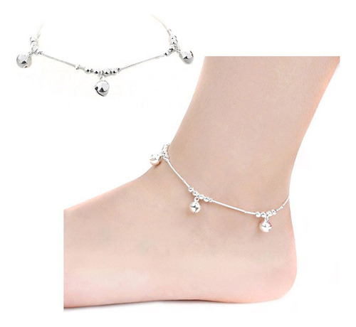 Pulsera De Tobillo Con Cadena Chapada En Plata Y Cascabeles