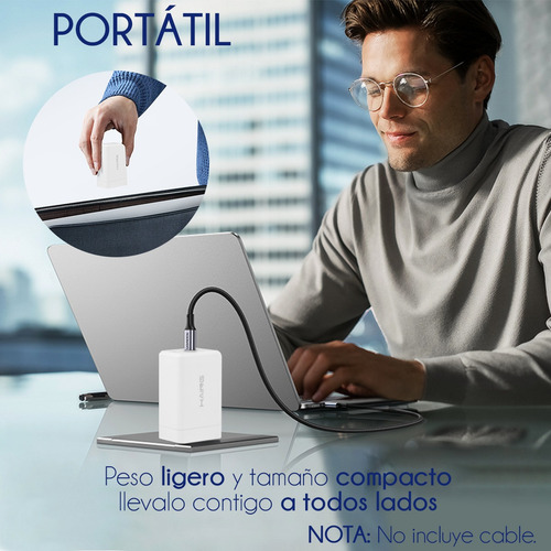 Cargador Cubo Carga Rápida Slim Company Triple Turbo 2 Puertos Tipo C Y Uno Tipo Usb 65w Plegable Color Blanco