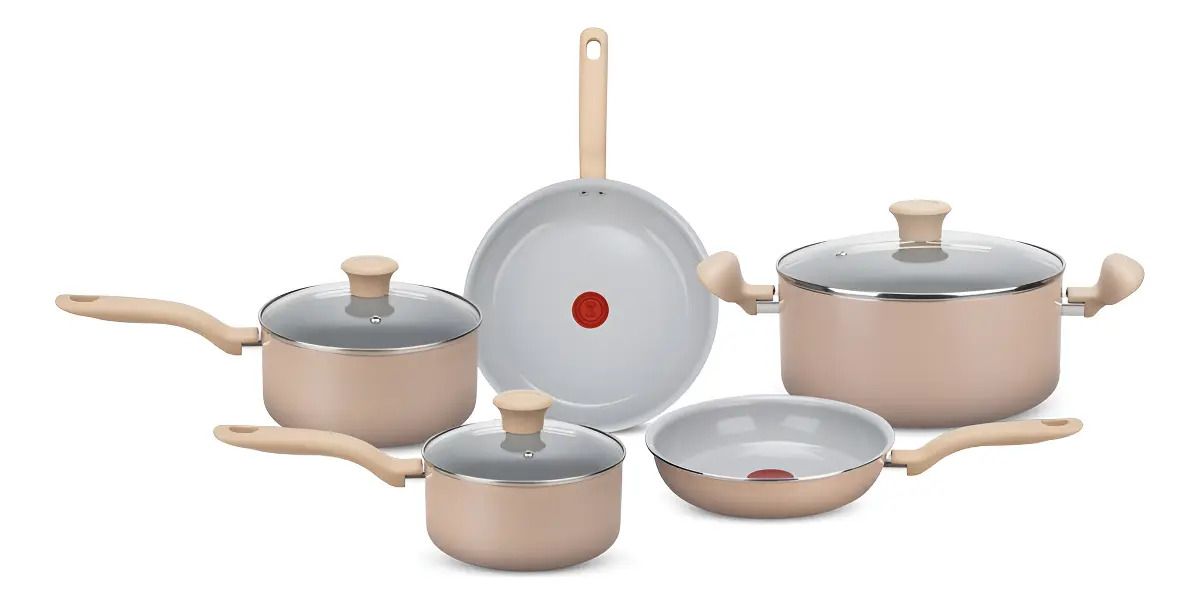 Jogo De Panelas 5 Peças Ceramic Light Sand Rochedo