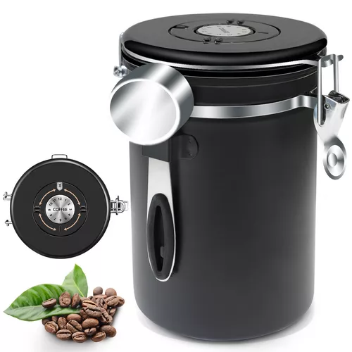 LYXIANG Bote de café hermético, recipiente de acero inoxidable para granos  de café, tarros grandes de almacenamiento de té y café (2 unidades), 25.4