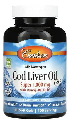 Carlson Labs Aceite Hígado Bacalao 1000 Mg, 100 Softcaps Sabor N/a