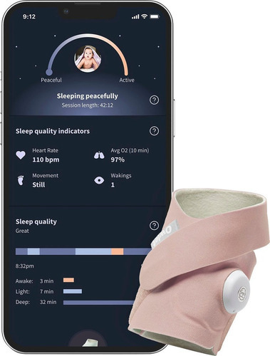 Calcetines Owlet Dream Sock | Smart Baby Monitor, 110 V/220 V, color rosa