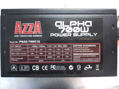 Fuente De Poder Real Atx 700w Alpha Pzas-700c12 Azza