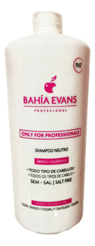 Shampoo Neutro Bahía Evans 750grs Sin Sal Ph 7 Ácido Hialurónico Árnica Caléndula