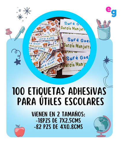 100 Etiquetas Adhesivas Personalizadas Útiles Escolares