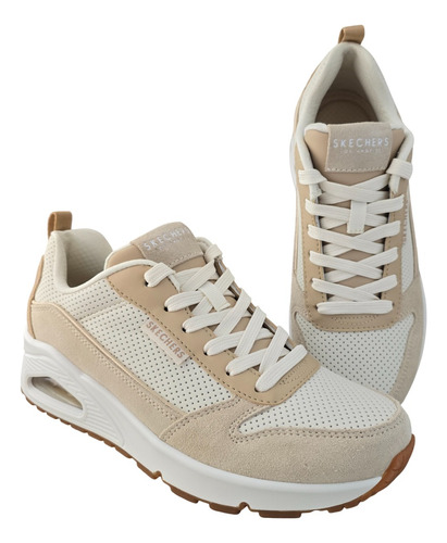 Tenis Mujer Urbano Casual Valvula Confort Plataforma Memory Foam Skechers Uno 177105 Beige