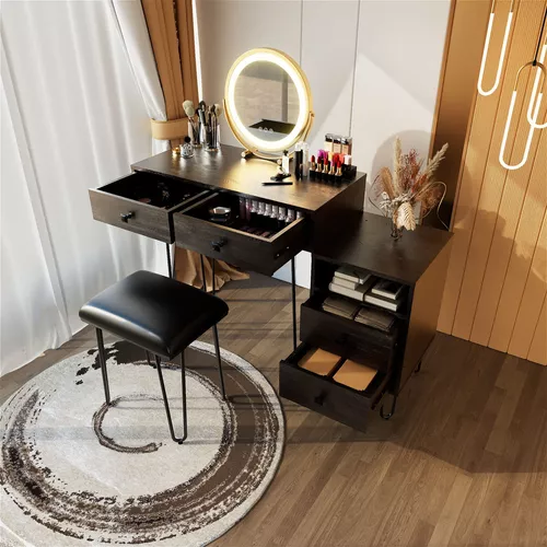 Escritorio de tocador, escritorio de maquillaje con espejo, luces para  dormitorio (negro)