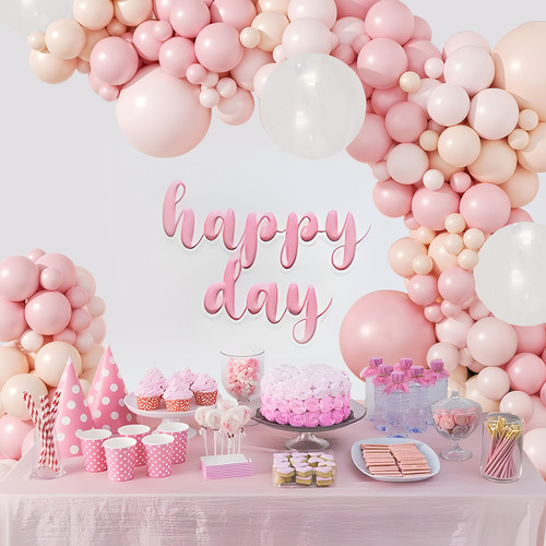 Kit Guirnalda De Globos Rosa Cumpleaños Decoración Boda