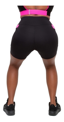 Shorts Basic Preto Com Rosa Fitnez® Com Emana E 2 Bolsos