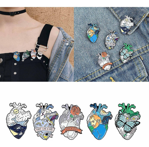 . 5 Piezas Órgano Corazón Esmalte Pines Broche Insignia