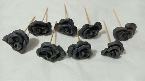 Rosa Flor En Porcelana Fria Adorno En Color Negro X 8 U. | MercadoLibre