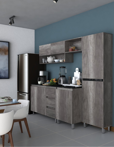 Cocina Integral Completa Decomobil Premium Minimalista Color Lombardía - Mármol Negro