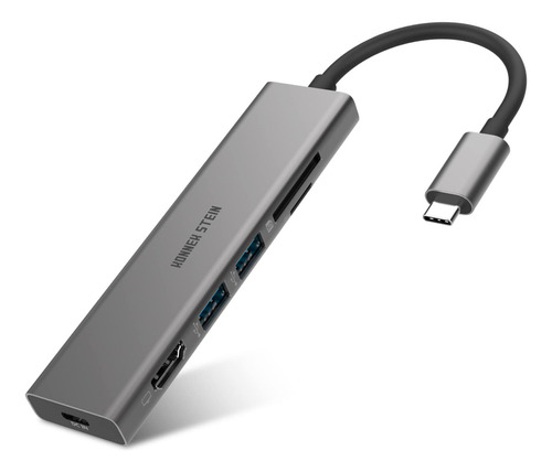 Konnek Stein Hub Usb C, Puerto Usb C 6 En 1 A Puerto Hdmi 4k, Lector De Tarjetas Sd Tf, 2 Puertos Usb, Puerto De Carga Tipo C, Compatible Con Macbook Pro Xps Más Dispositivos Tipo C, Gris