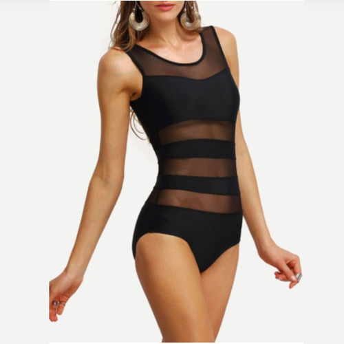 Vestido De Baño Entero Negro Body Transparencias Sexy 