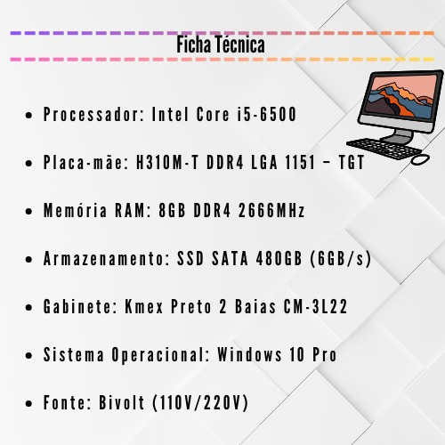 Desktop I5 Computador Completo P/ Escritório; Recepção; Adm