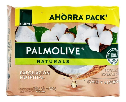Jabón De Tocador Palmolive Naturals Coco Y Algodón 4 Pzas Co