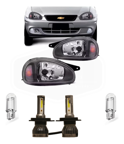 Juego Optica Corsa Aro Negro Tuning + Cree Led + Posicion