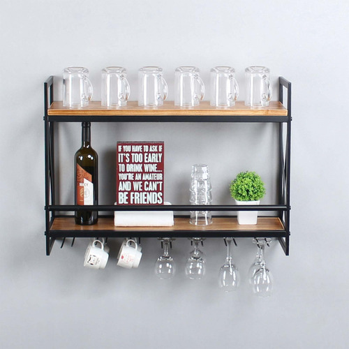 Mbqq Rustic Wall Mounted Wine Racks With 7 Stem Glass Holder