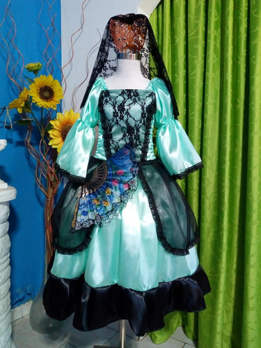 Disfraz Vestido Patrio Dama Antigua (completo) Talle 14 Verde Agua 14