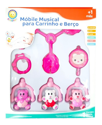 Móbile Musical Para Carrinho De Berço Ursinhas Fofinhas Rosa