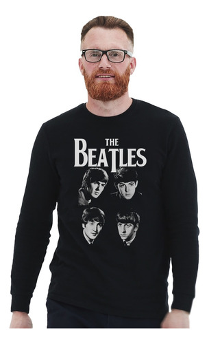 Polera Ml The Beatles Faces Greyscale Rock Impresión Directa