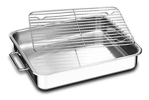 Fuente Asadera Rectangular Acero Inox 40 Cm Con Parrilla 042