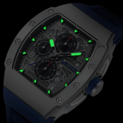 Reloj De Cuarzo Megir Luminous Calendar Con Cronógrafo Color De La Correa Blue/sliver