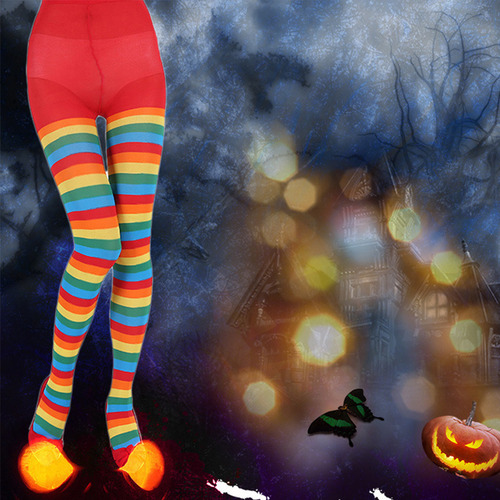 (12#mold)girls Rainbow Multicolor Striped Tights Opaque Stoc