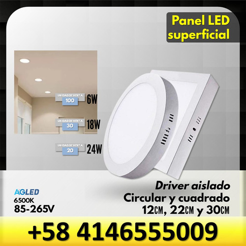 Panel Led Superficial Circular 24w 6000k 85-265v 30cm