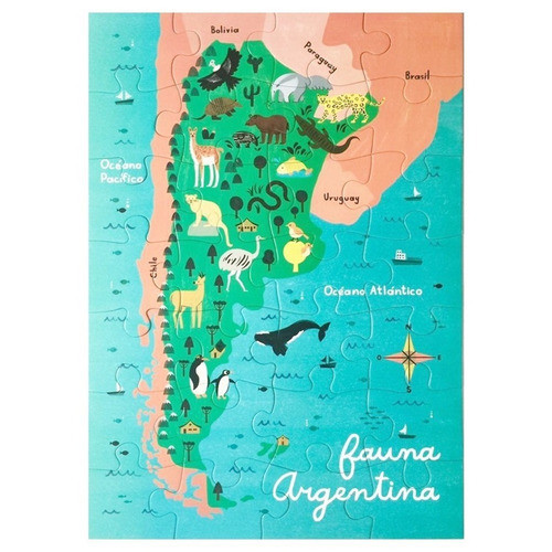 Rompecabezas Puzzle Fauna Argentina Mapa 28 Piezas